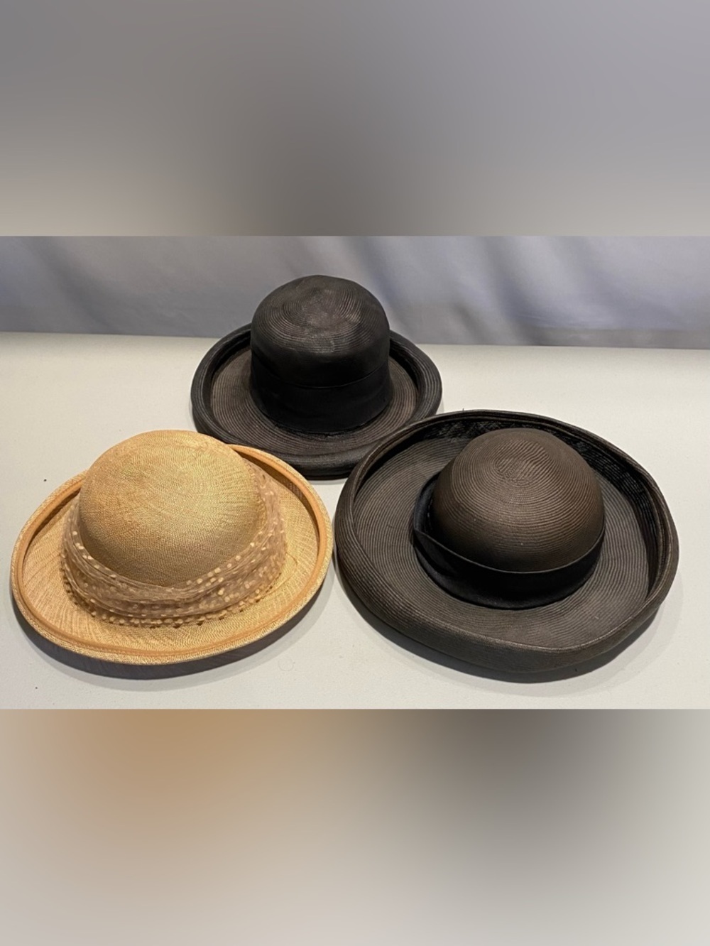 Vintage Straw Boater Hats, set of 3